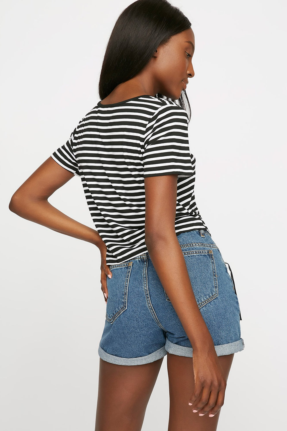 Women Striped Crisscross Lightweight T-Shirt Black