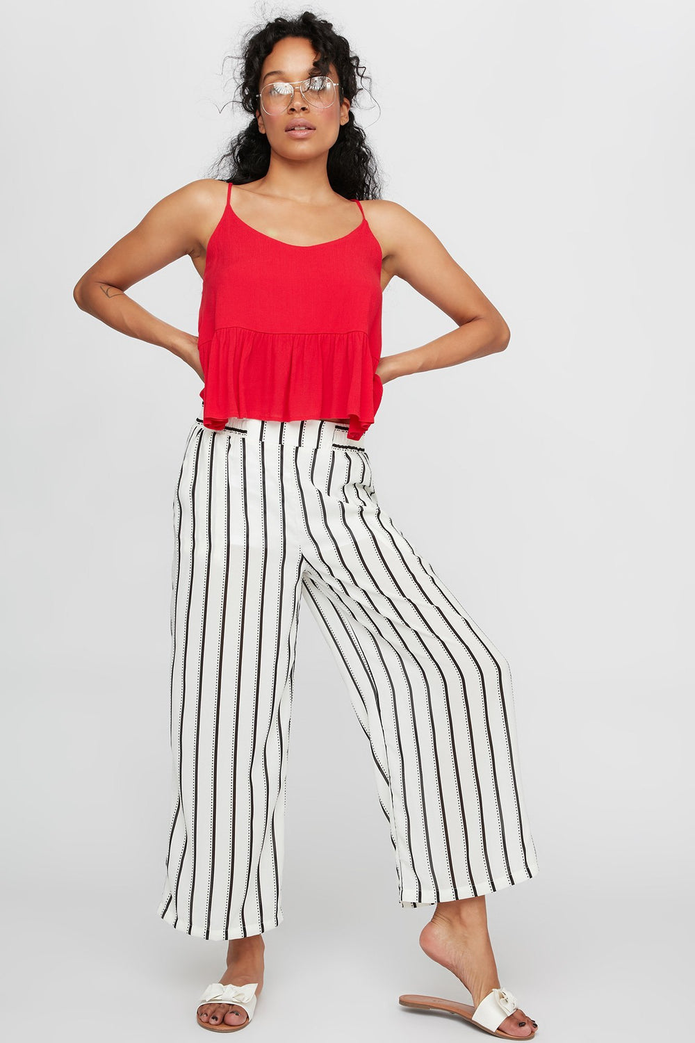 Women Striped Dotted Palazzo Pant Black