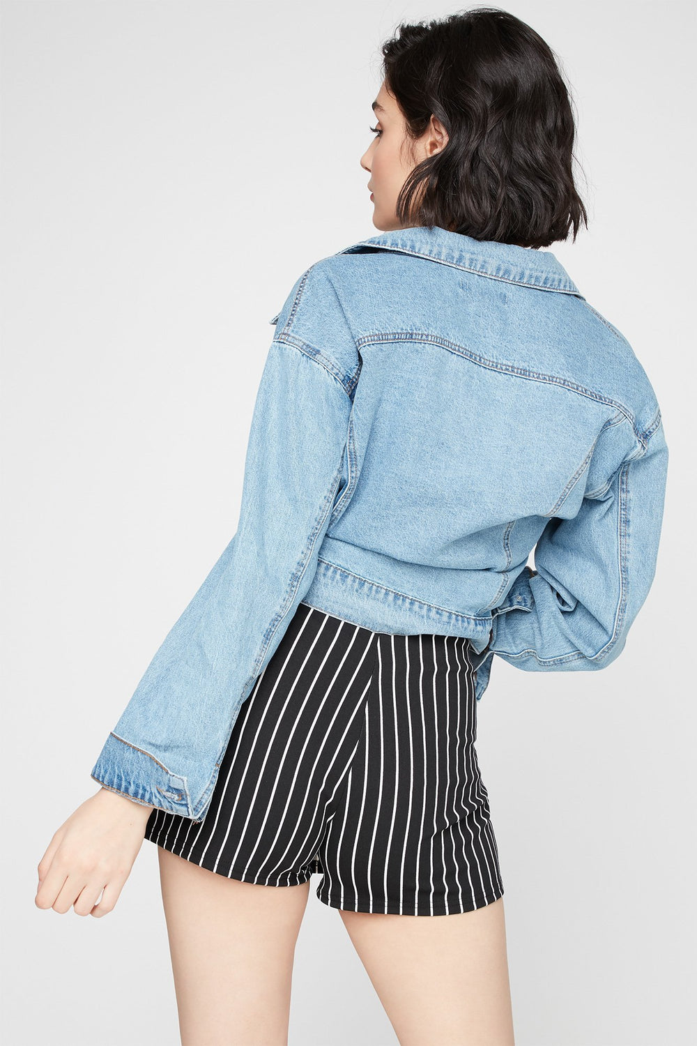 Women Striped High-Rise Crepe Tulip Skort Black