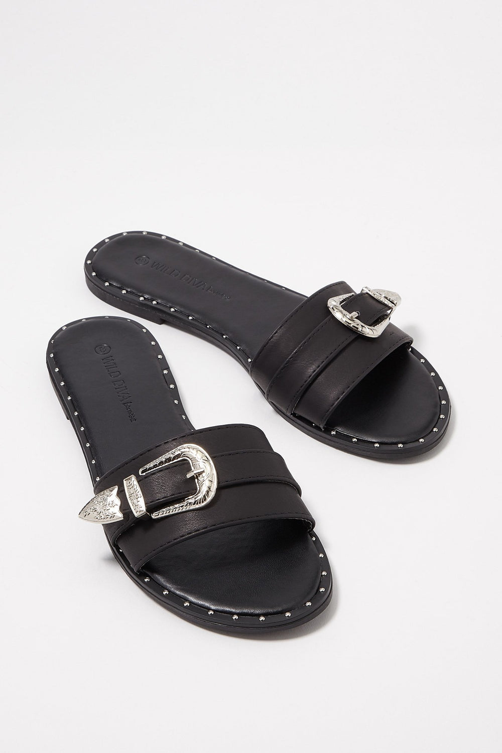 Women Studded Buckle Slip-On Sandal Black