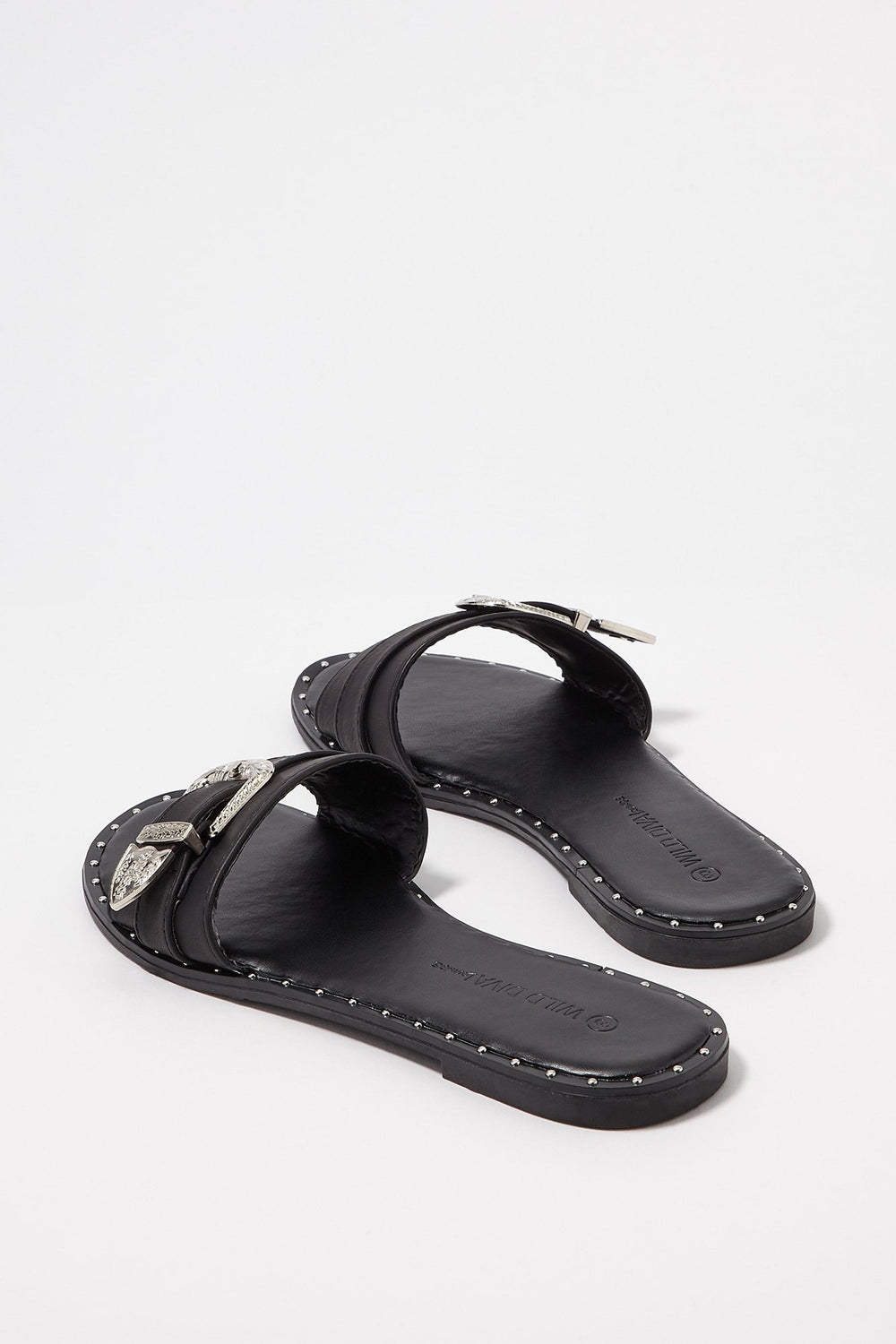 Women Studded Buckle Slip-On Sandal Black