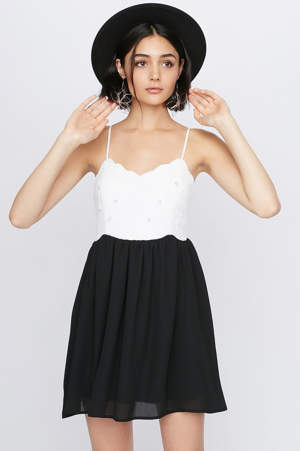 Women Sweetheart Pearl Fit & Flare Dress Black