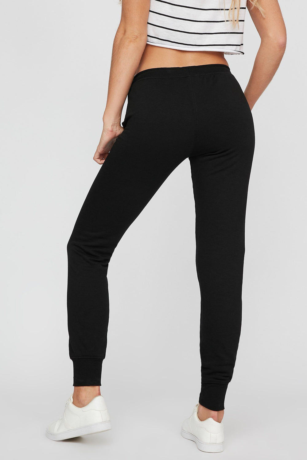 Women Tapered Drawstring Fleece Jogger Black
