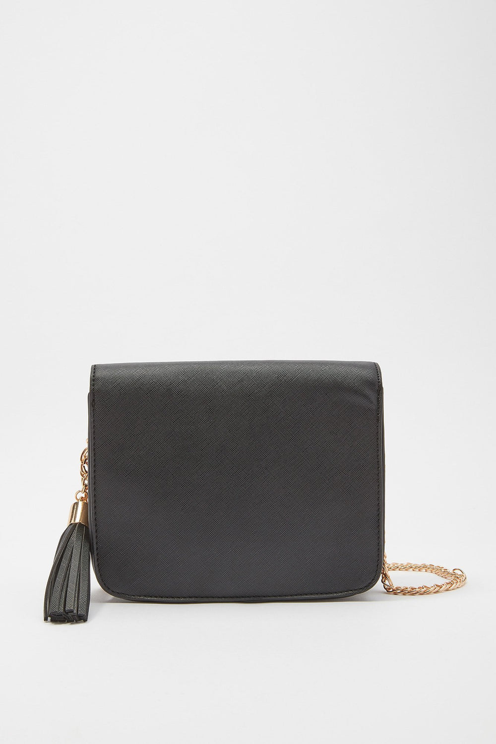 Women Tassel Chain-Link Structured Crossbody Bag Black