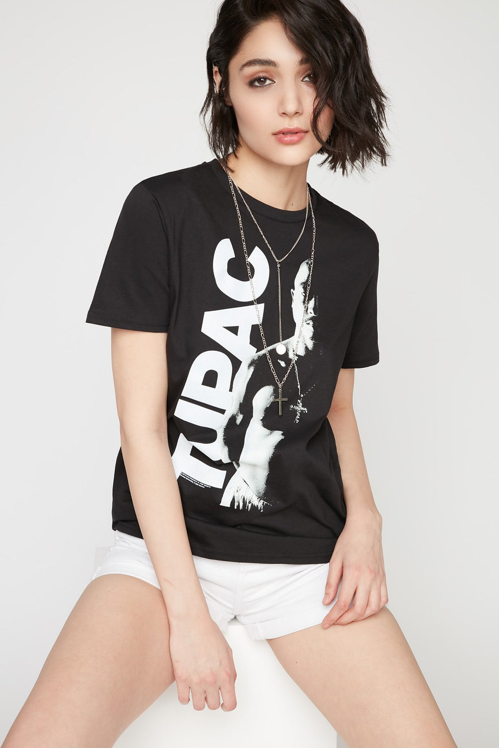 Women Tupac Graphic T-Shirt Black