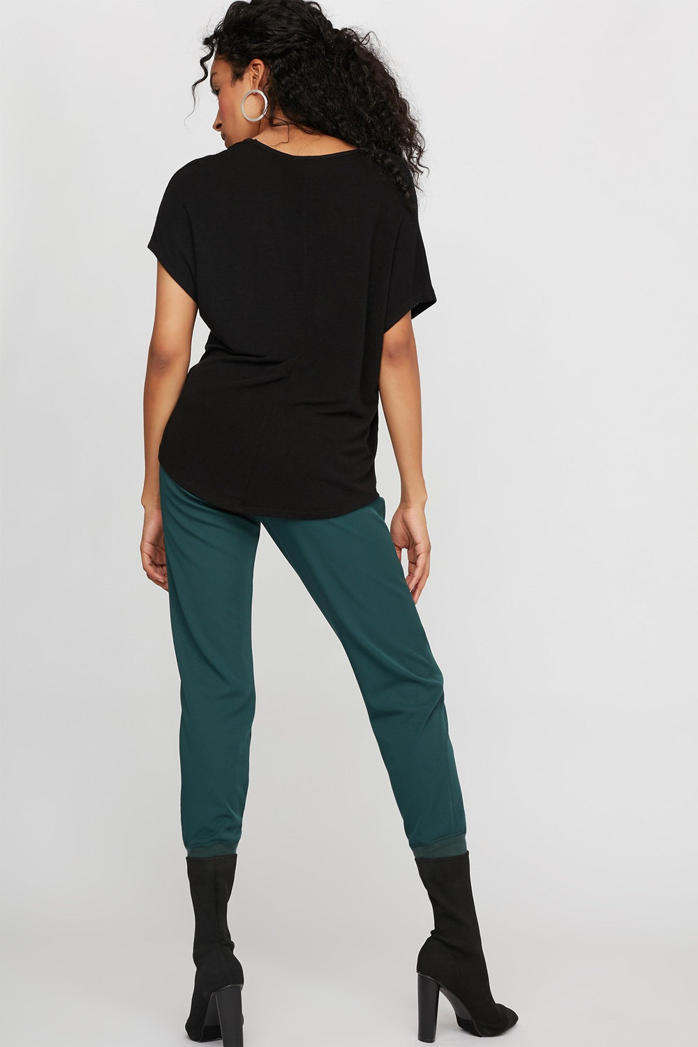 Women V-Neck  Basic Dolman T-Shirt Black