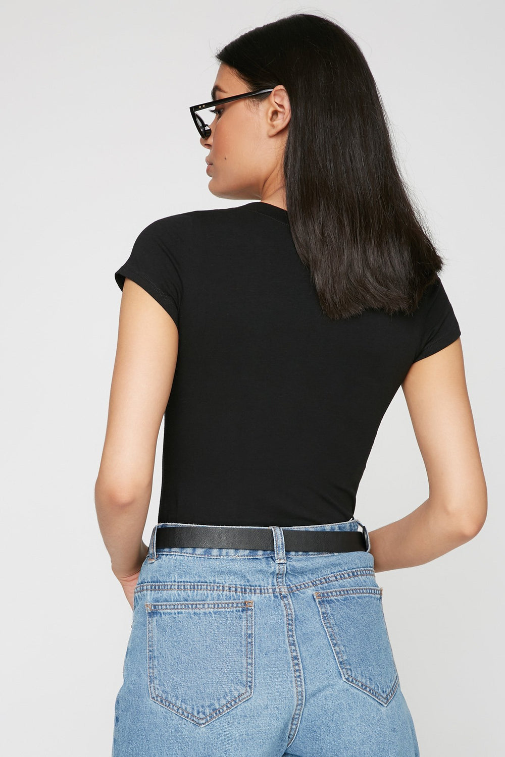 Women V-Neck Basic T-Shirt Black