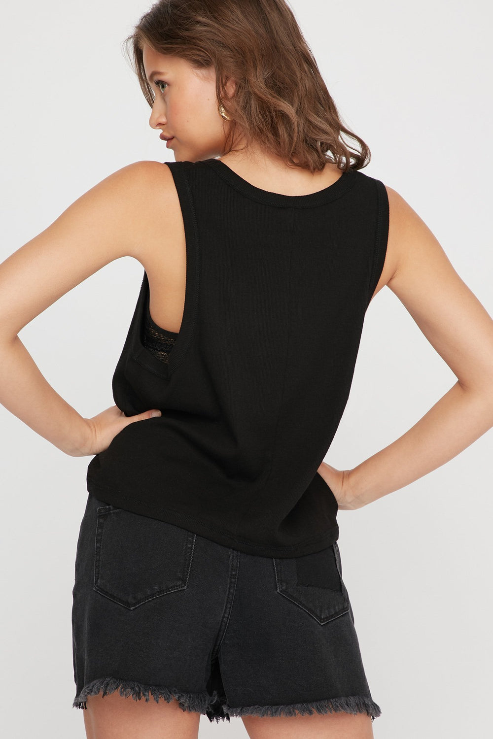 Women V-Neck Knit Oversized Tank Black