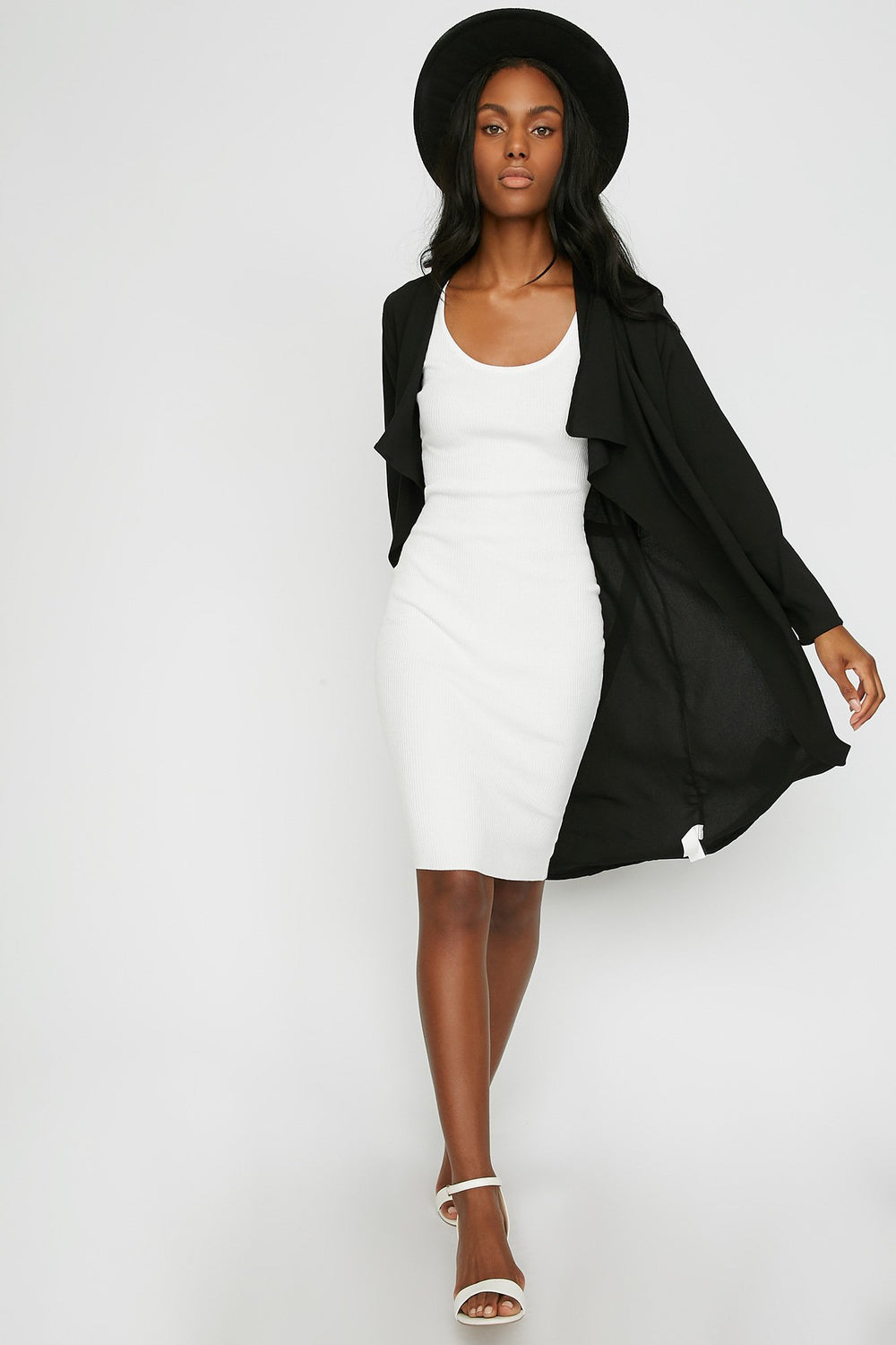 Women Waterfall Belted Self-Tie Blazer Black