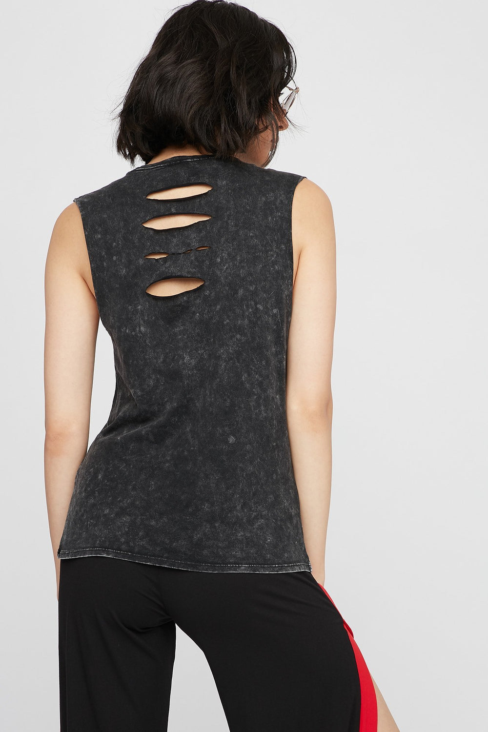 Women You Are My Sun Distressed Back Graphic Tank Black