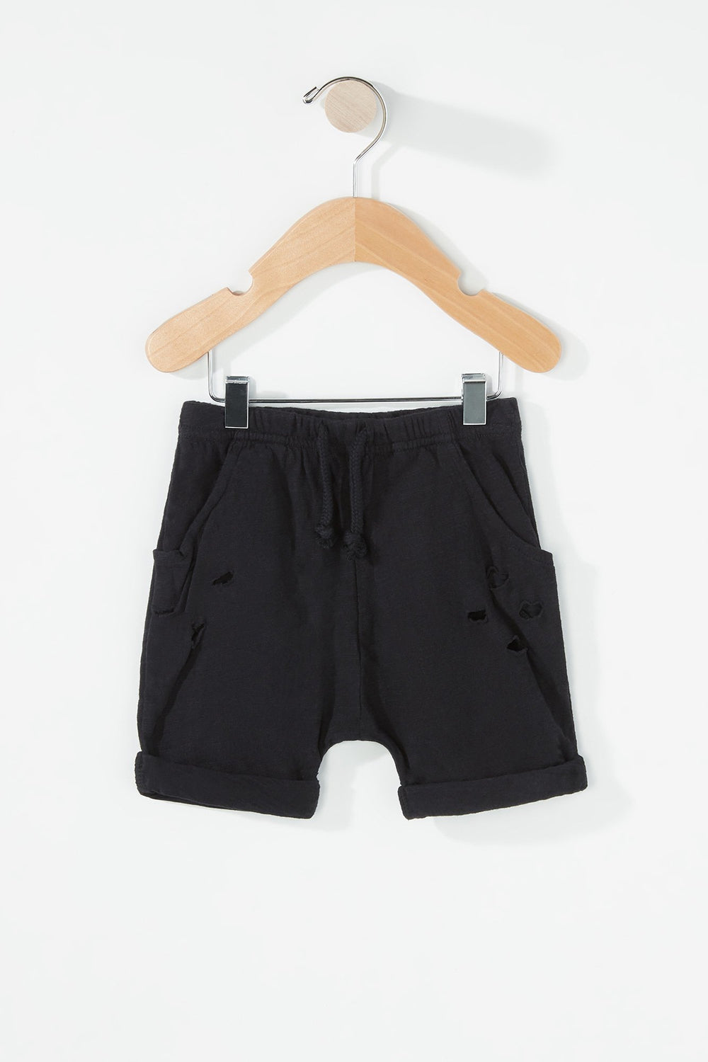 Kids Baby Boy Distressed Roll-Up Drawstring Jogger Short Black