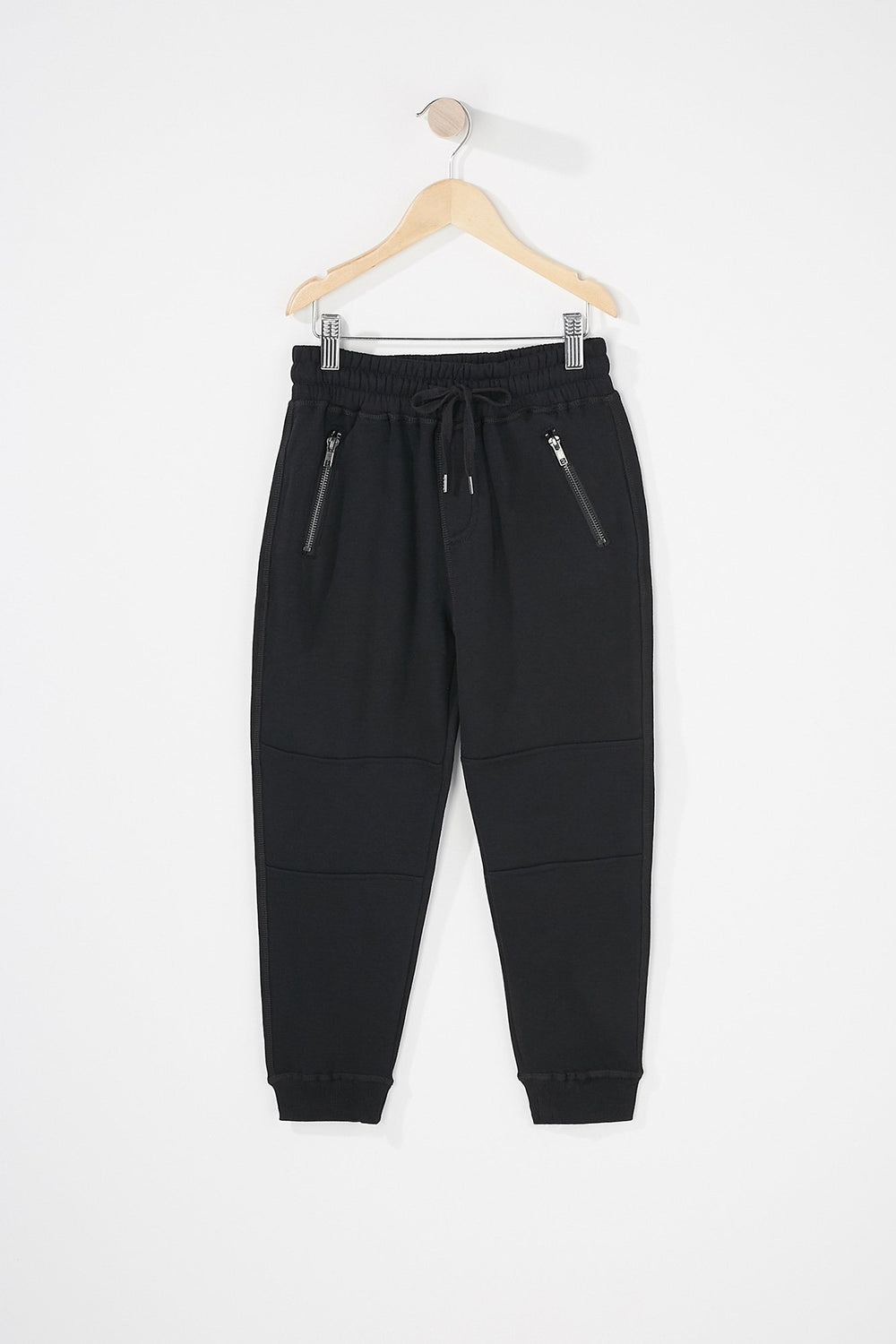 Kids Boys Fleece Zipper Drawstring Jogger Black