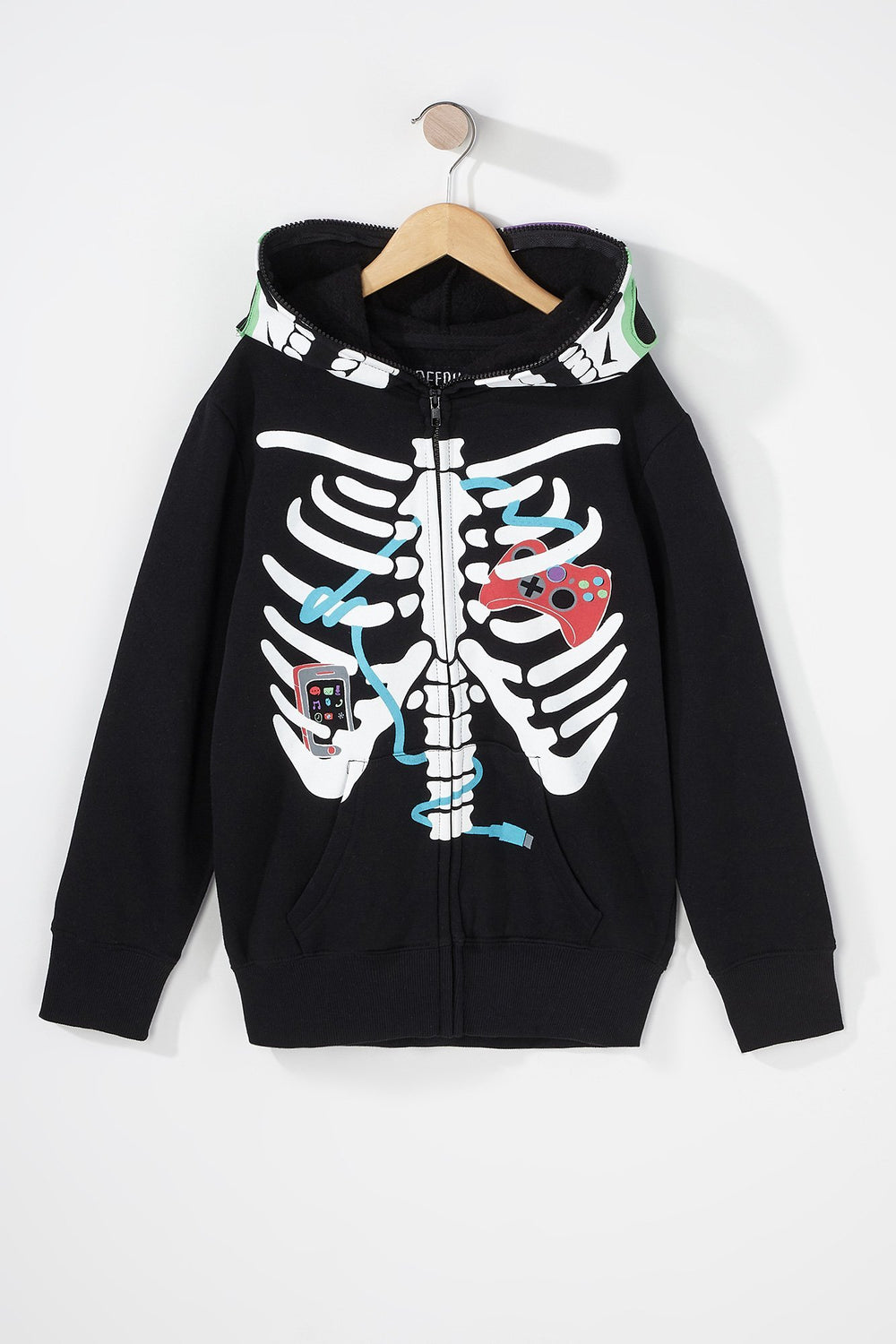 Kids Boys Gamer Skeleton Peeper Hoodie Black