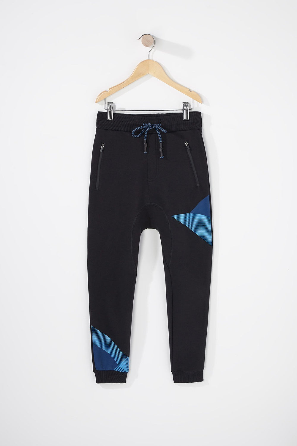 Kids Boys Geometric Stripe Drawstring Jogger Black