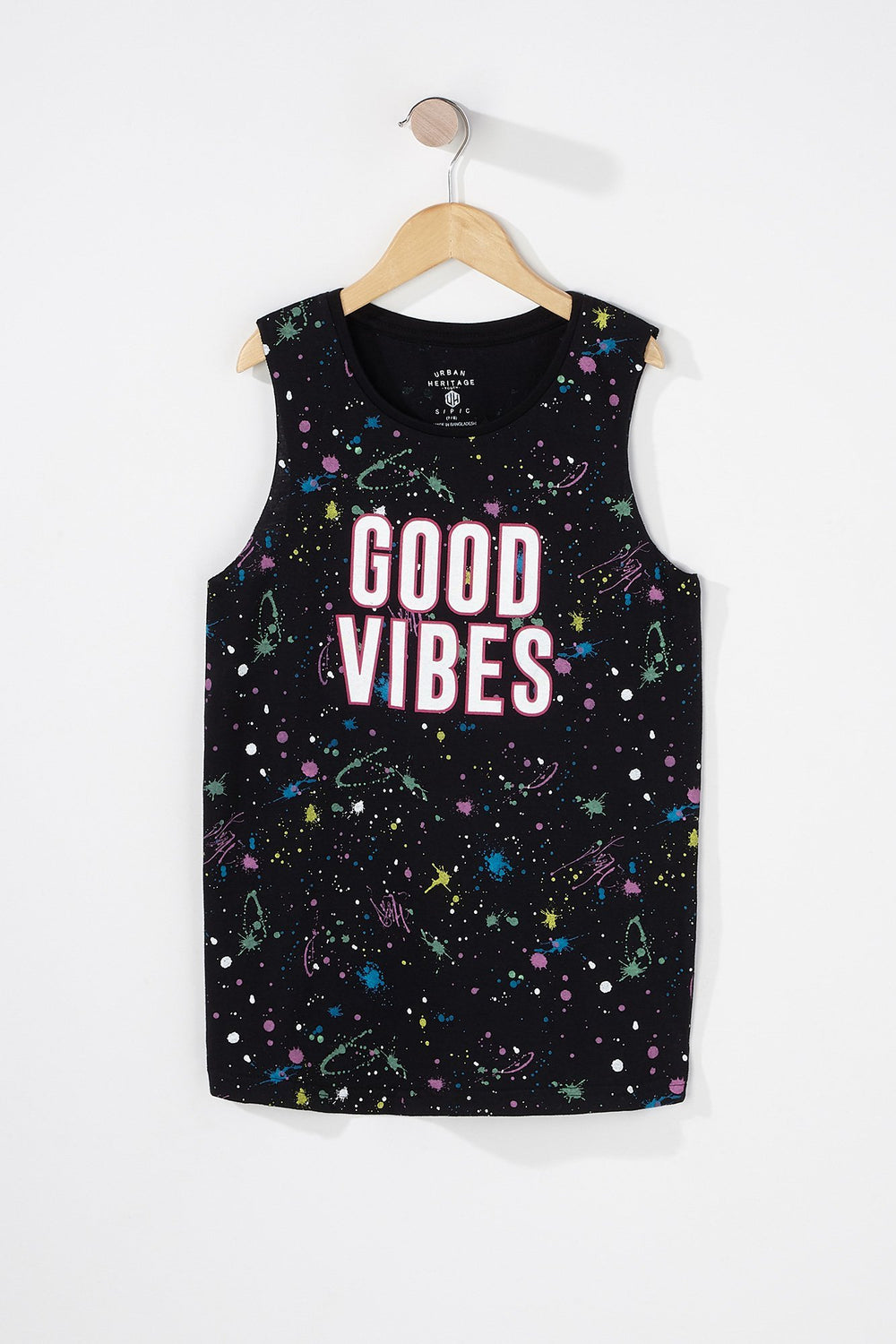 Kids Boys Good Vibes Paint Splatter Graphic Tank Black
