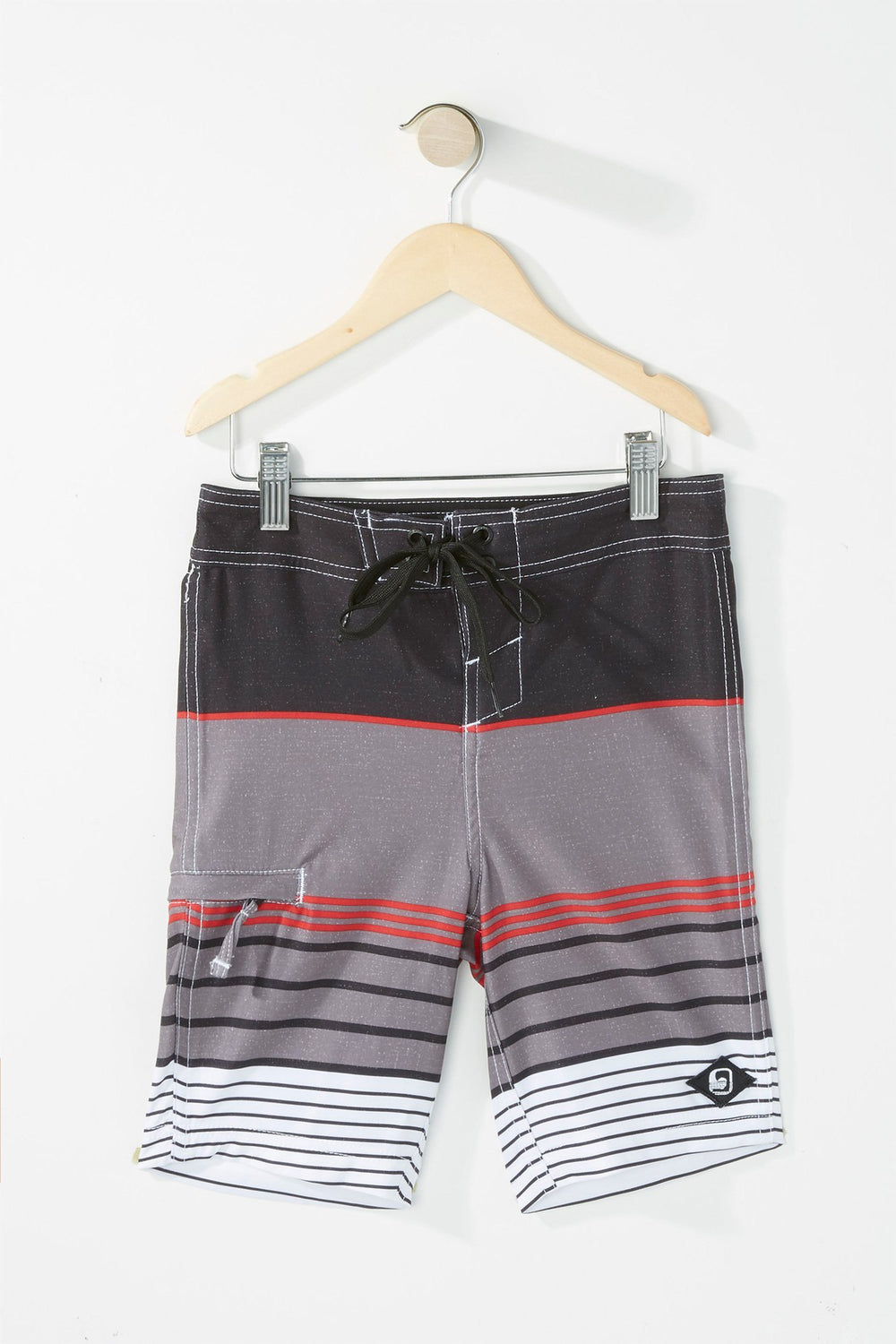 Kids Boys Lace-Up Striped Boardshort Black