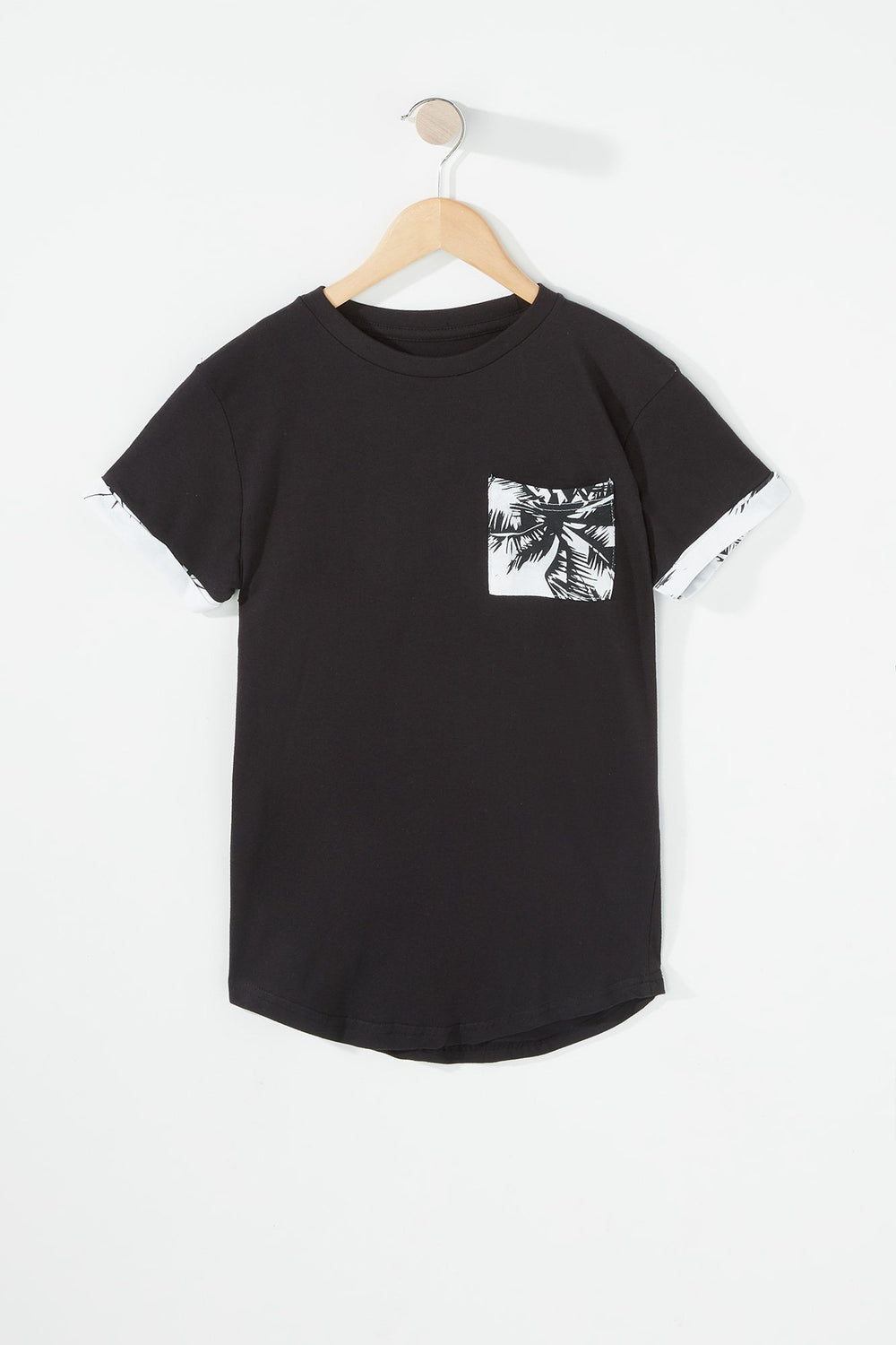 Kids Boys Palm Tree Pocket Graphic T-Shirt Black