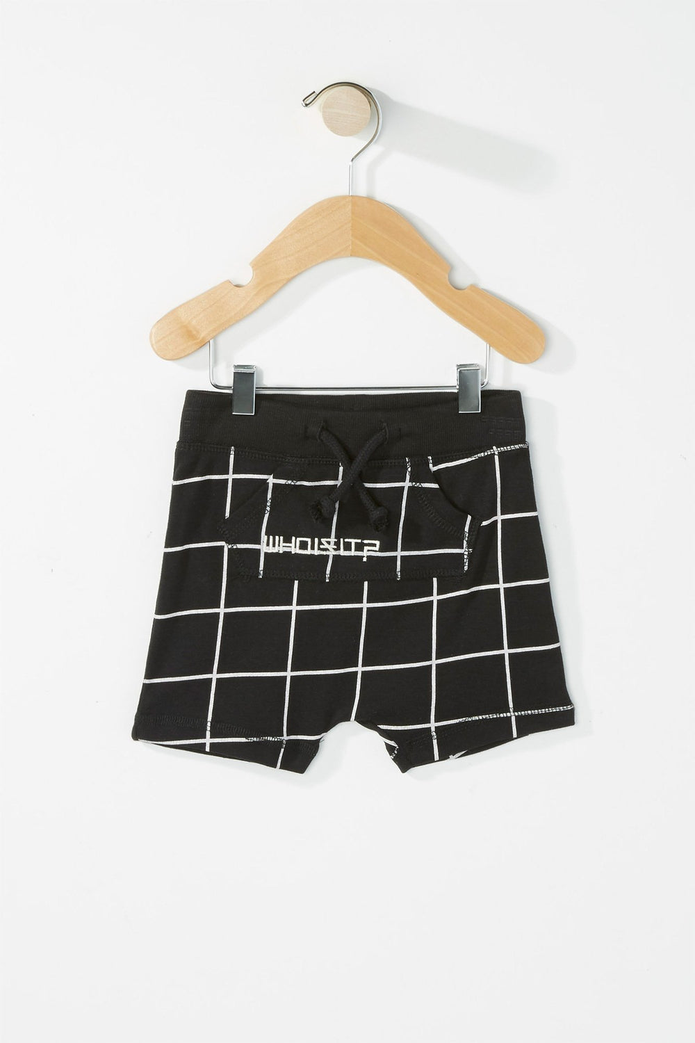 Kids Boys Who's It? Checkered Graphic Drawstring Jogger Short Black