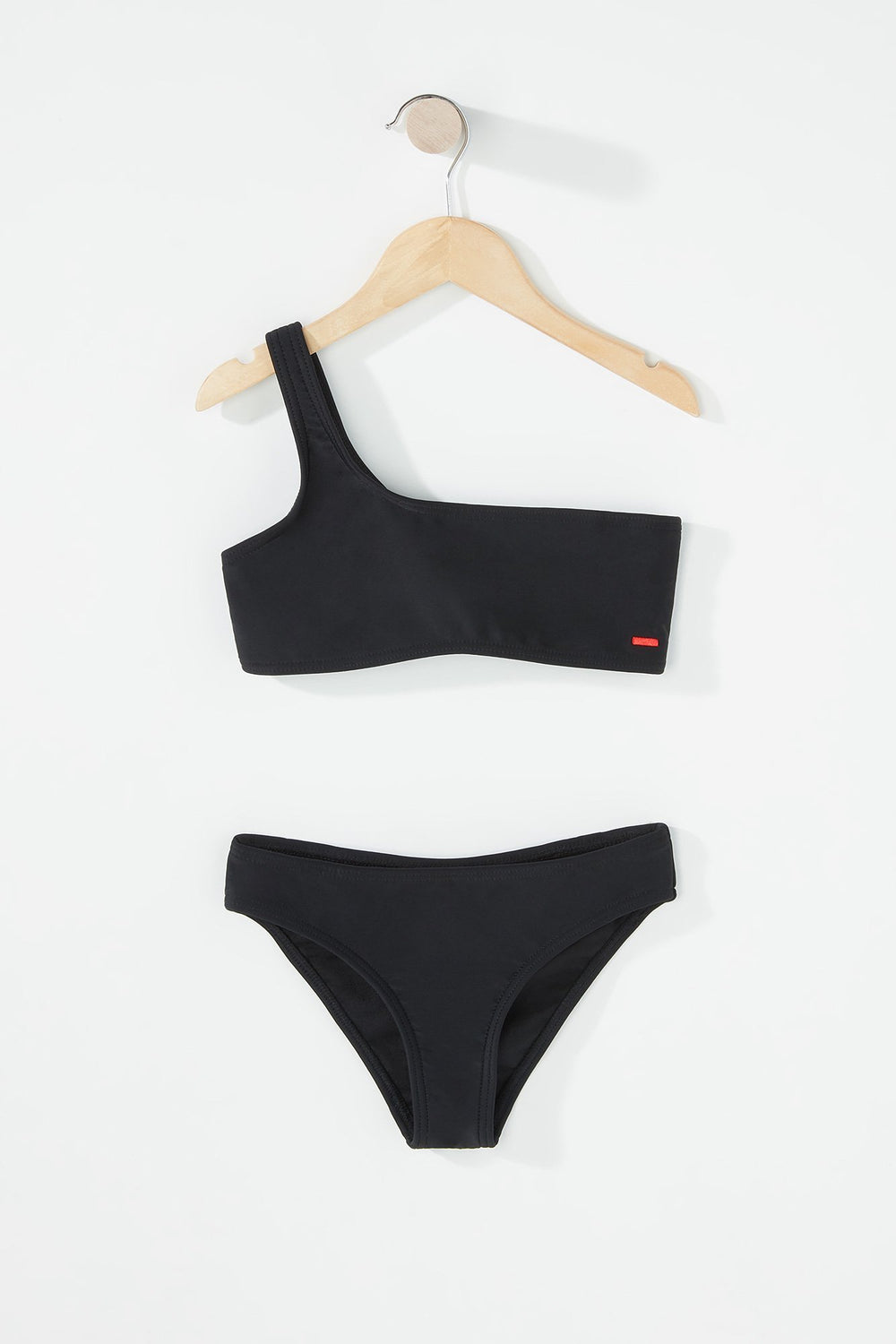 Kids Girls 2-PC One-Shoulder Bikini Black