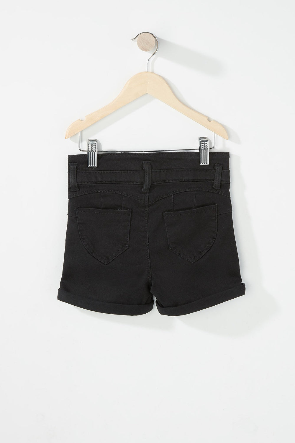 Kids Girls 3-Tier High-Rise Coloured Roll-Up Denim Short Black