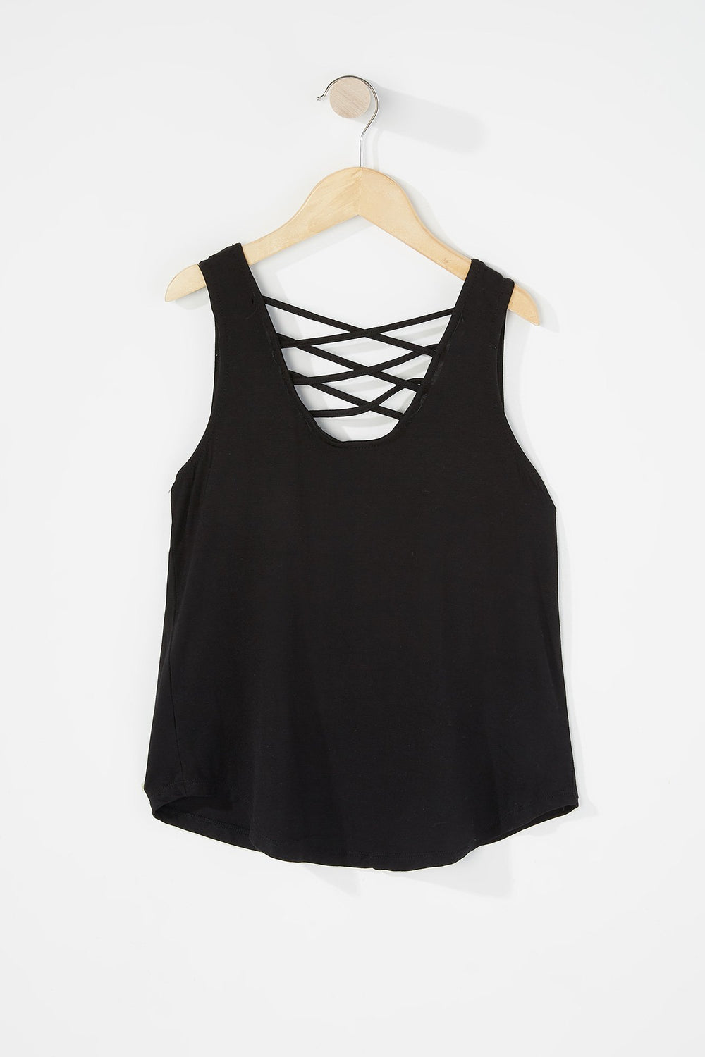 Kids Girls Caged Back Graphic Tank Black