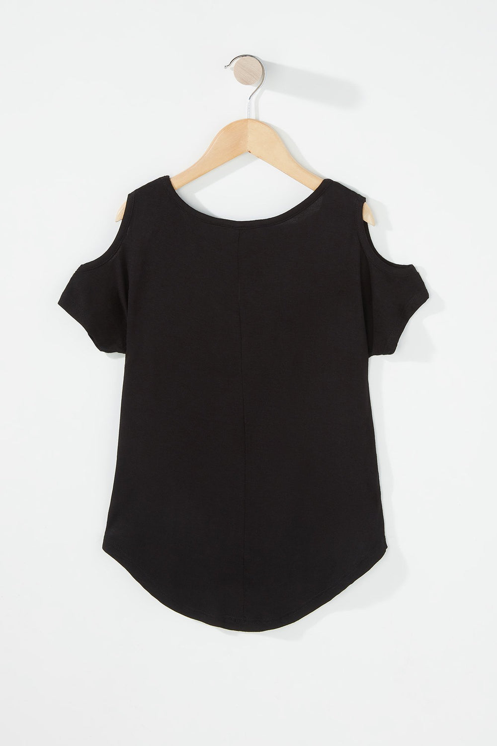 Kids Girls Cold Shoulder Dolphin Hem T-Shirt Black