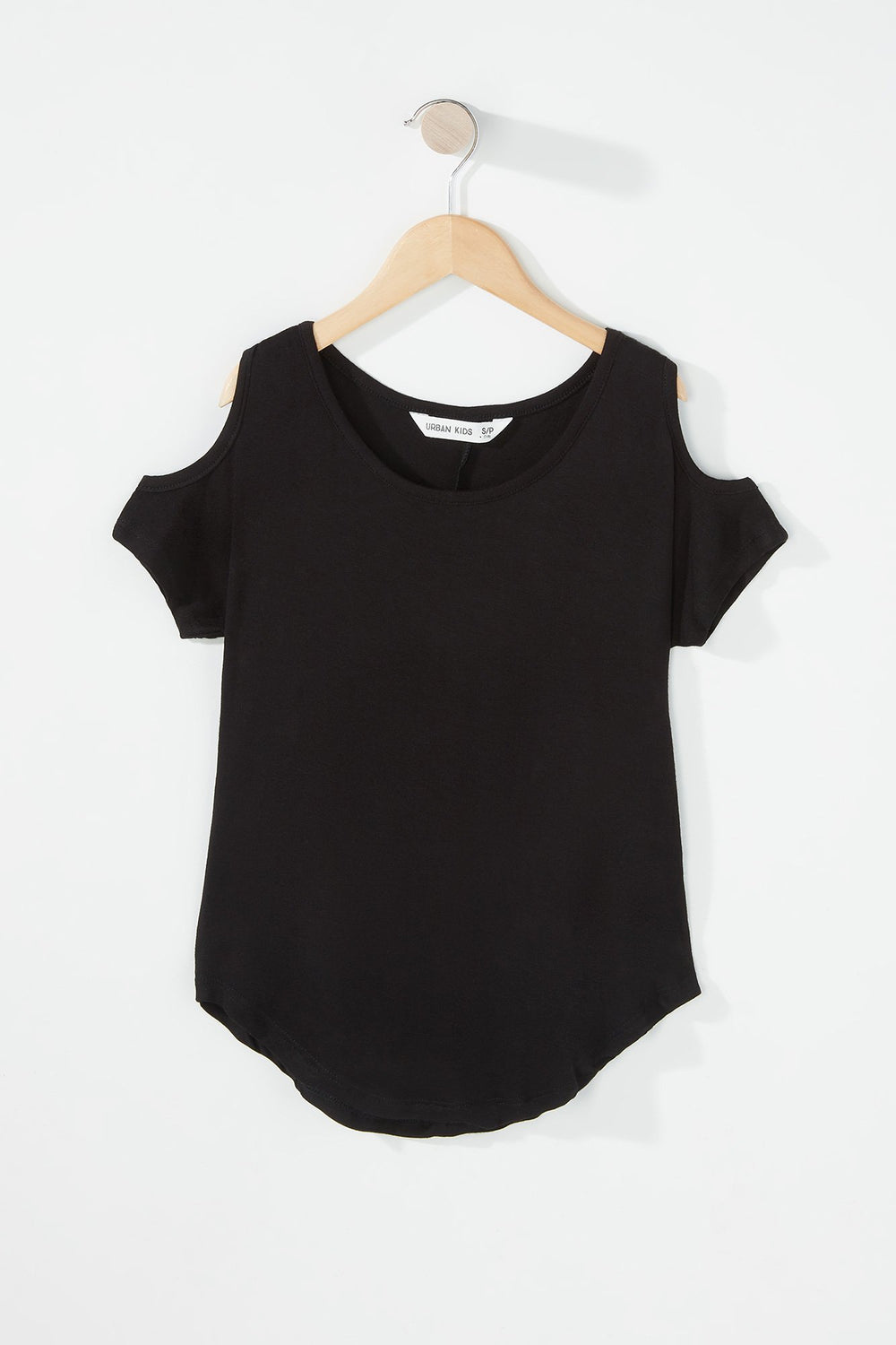 Kids Girls Cold Shoulder Dolphin Hem T-Shirt Black