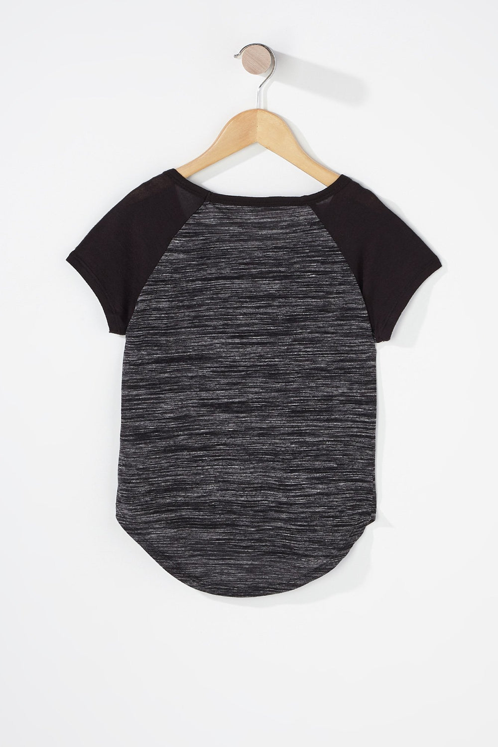 Kids Girls Colour Block Dolphin Hem Lightweight T-Shirt Black