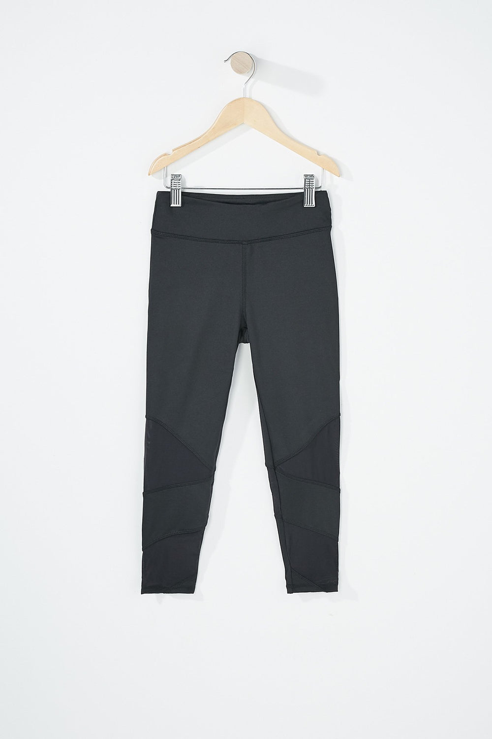 Kids Girls Colour Block Mesh Knee Cropped Active Legging Black