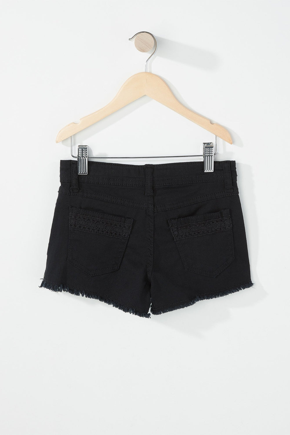Kids Girls Coloured Frayed Hem Denim Short Black