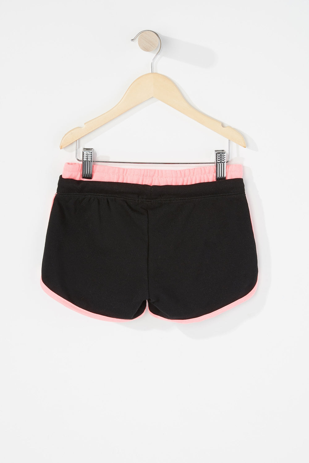 Kids Girls Contrast Graphic Dolphin Hem Drawstring Short Black