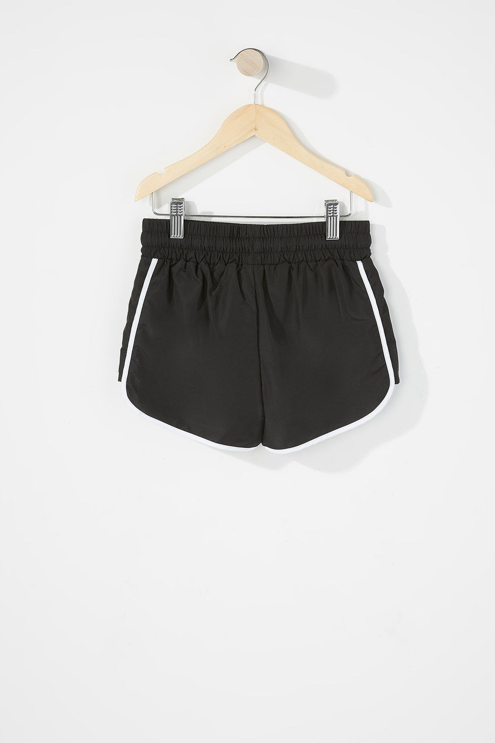 Kids Girls Contrast Trim Dolphin Hem Active Drawstring Short Black