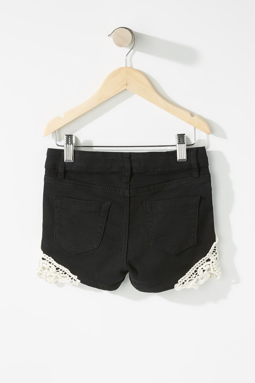 Kids Girls Crochet Coloured Denim Short Black