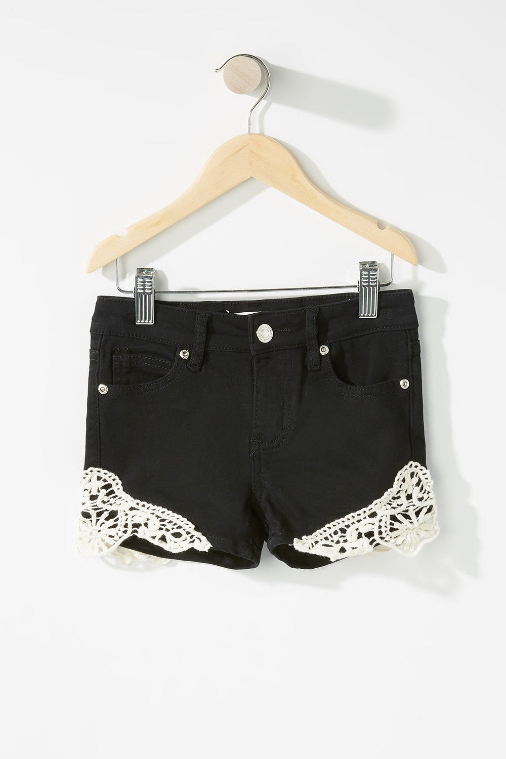 Kids Girls Crochet Coloured Denim Short Black