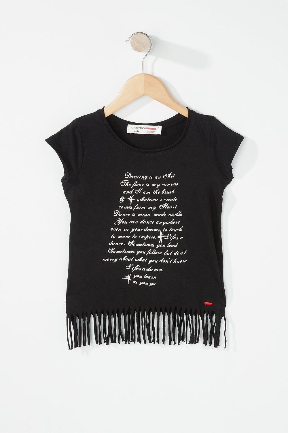 Kids Girls Dancing Ballerina Quote Graphic Fringe T-Shirt Black
