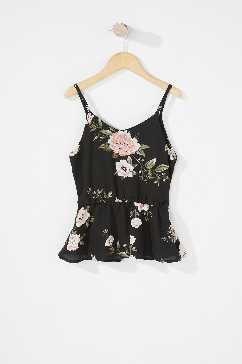 Kids Girls Floral Ruffle Self-Tie Blouse Black