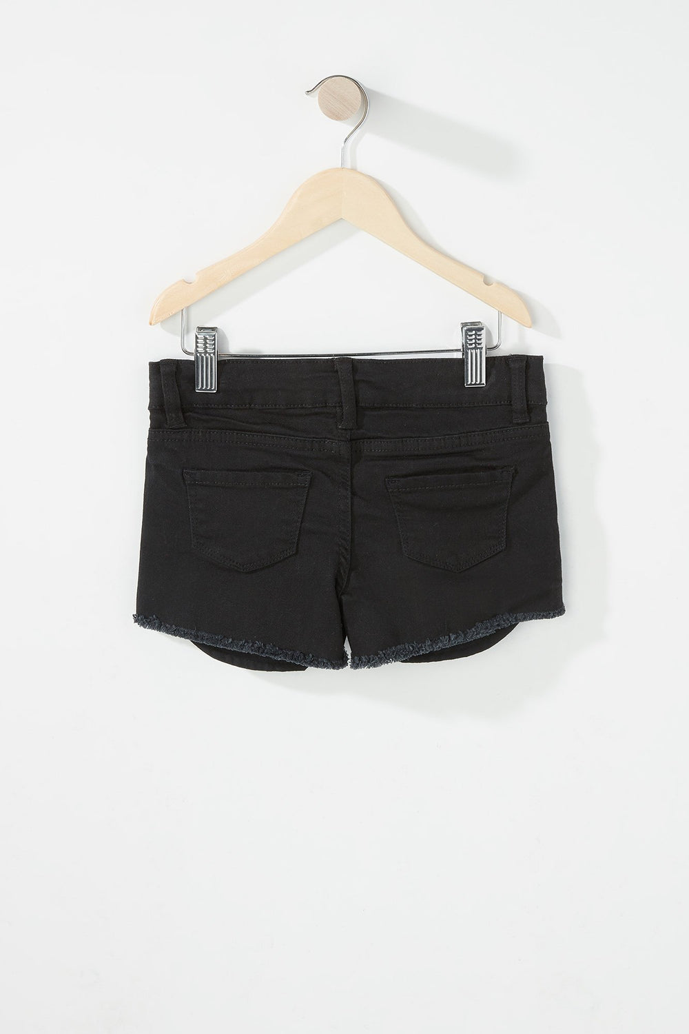 Kids Girls Frayed Hem Coloured Denim Short Black