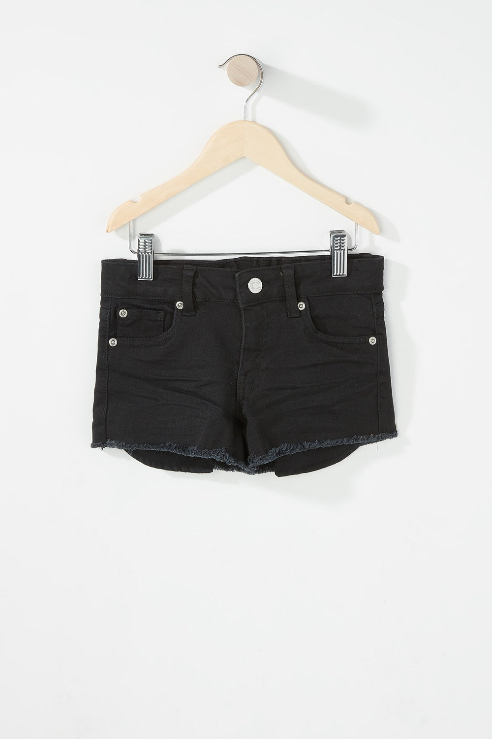 Kids Girls Frayed Hem Coloured Denim Short Black
