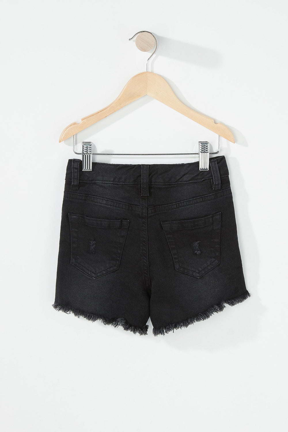 Kids Girls Frayed Hem Distressed Denim Short Black