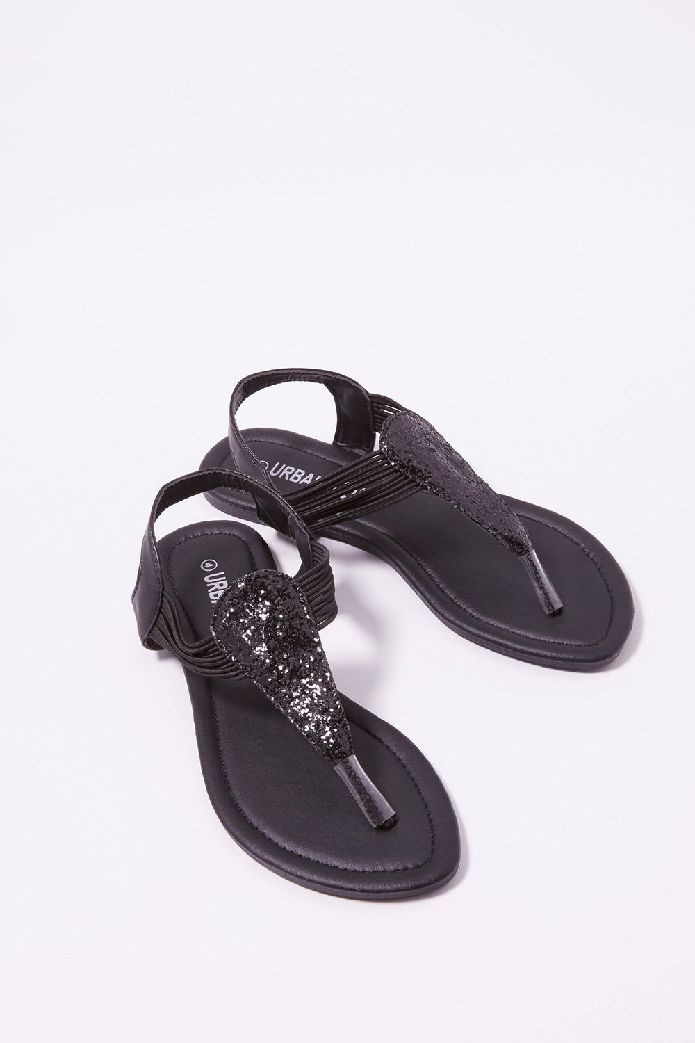 Kids Girls Glitter T-Bar Sandal Black