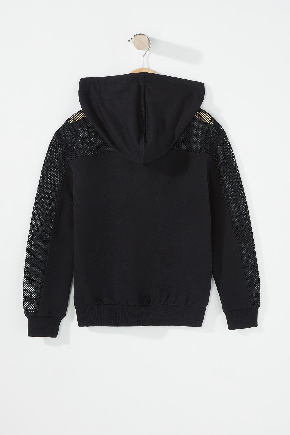Kids Girls Graphic Mesh Drawstring Popover Hoodie Black