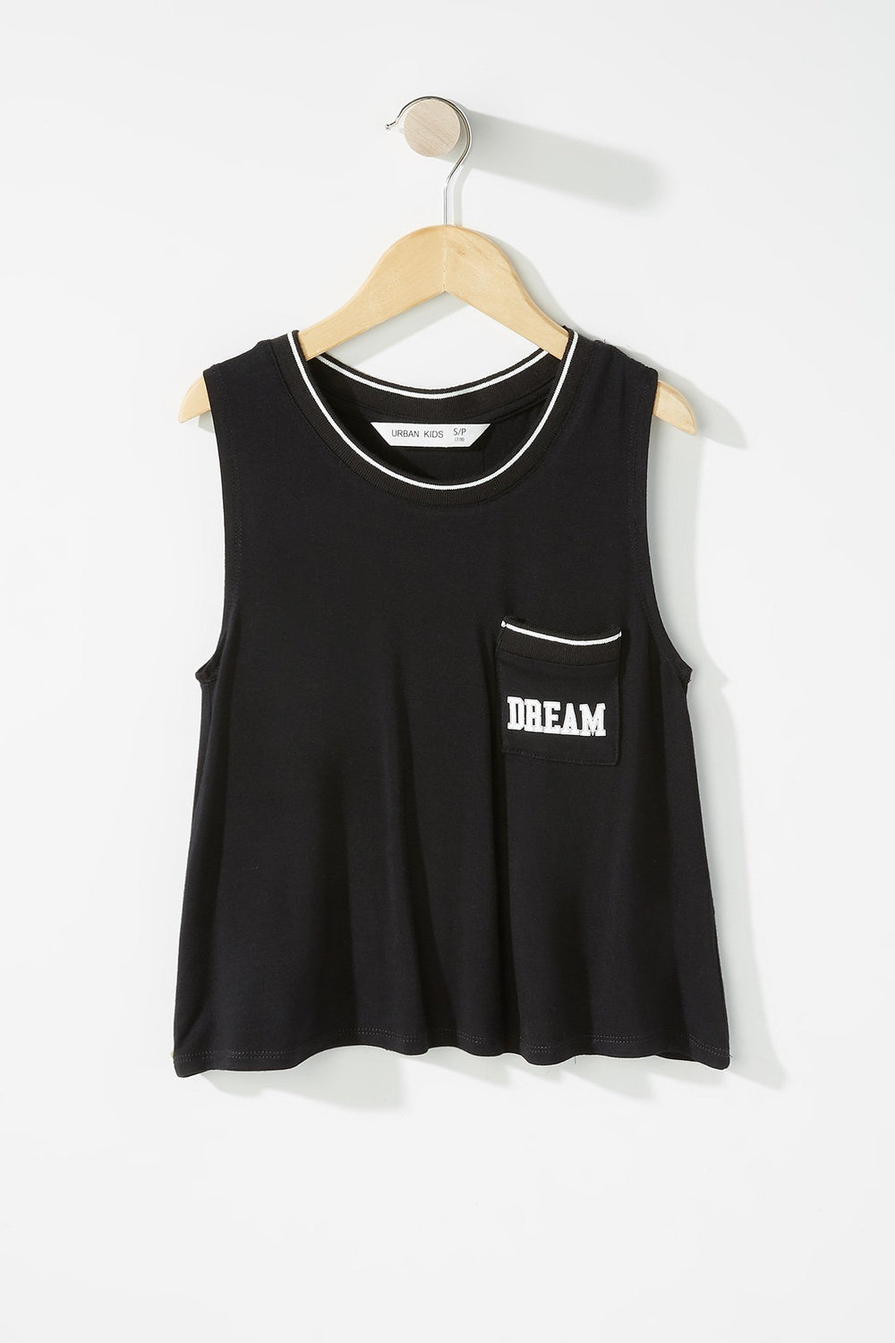 Kids Girls Graphic Pocket Tank Black