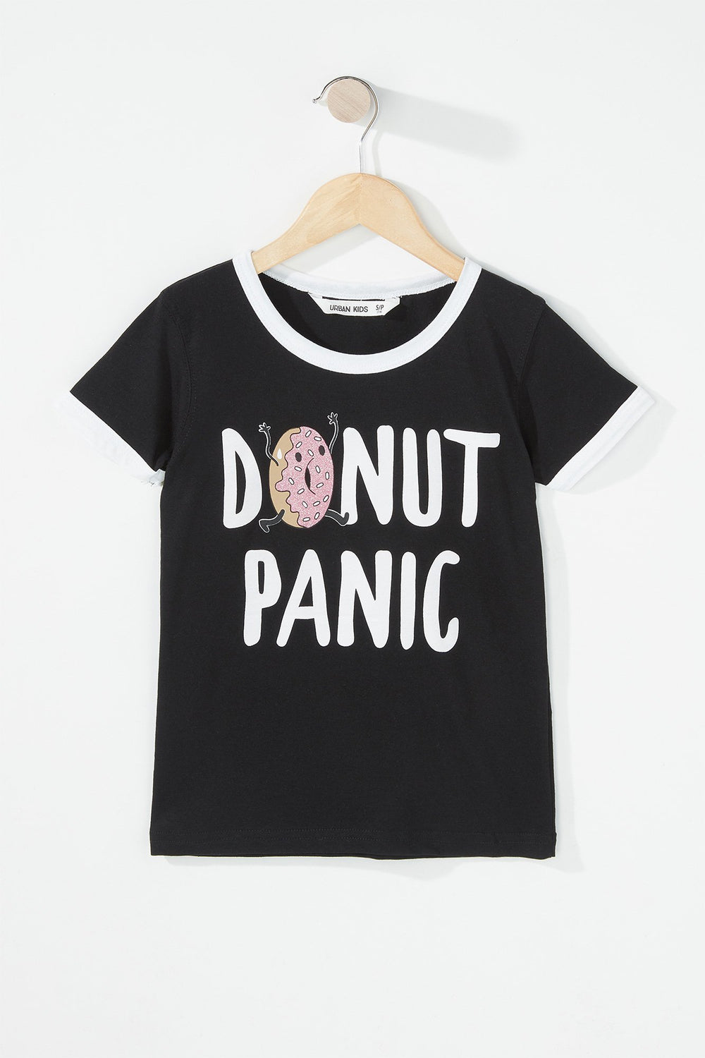 Kids Girls Graphic Ringer T-Shirt Black