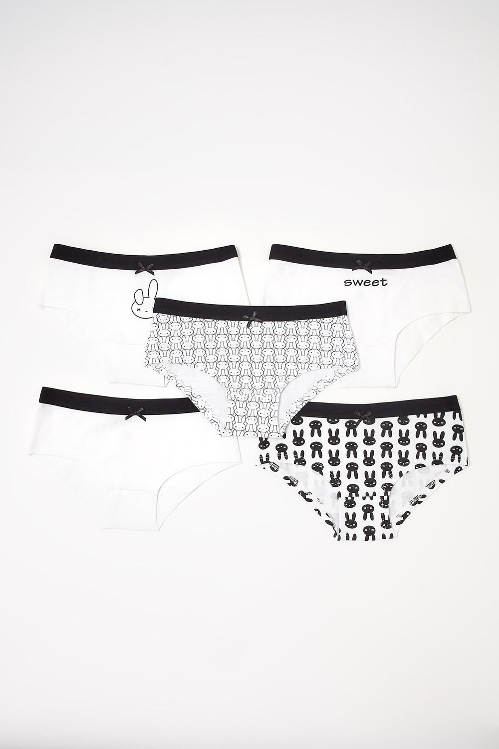 Kids Girls Graphic Undie Set (5 Pack) Black