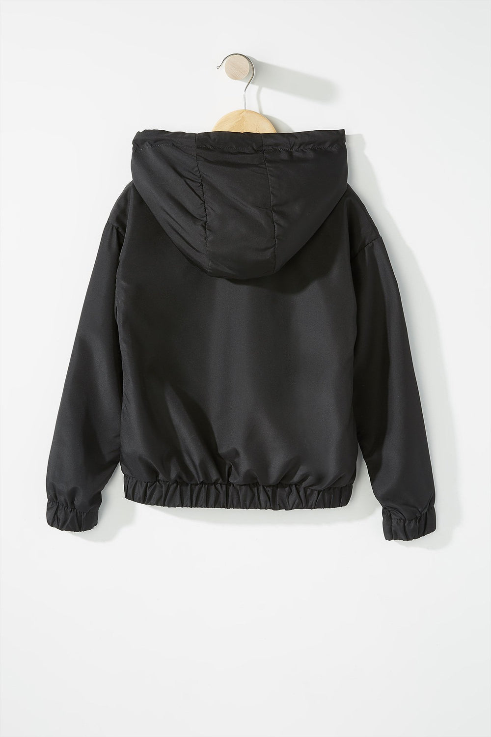 Kids Girls Half-Zip Graphic Drawstring Hooded Windbreaker Black