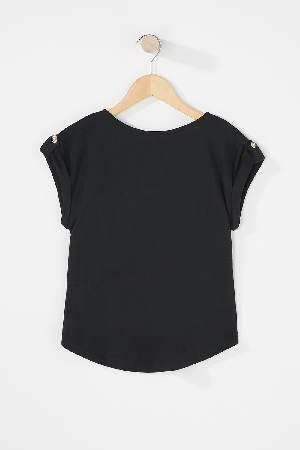 Kids Girls Half-Zip Roll-Tab T-Shirt Black