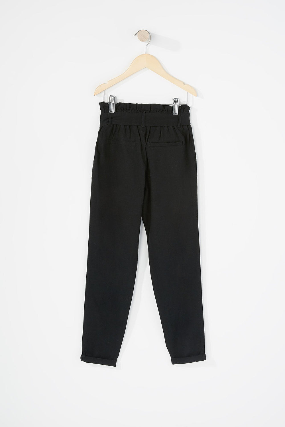 Kids Girls High-Rise Self-Tie Paperbag Pant Black