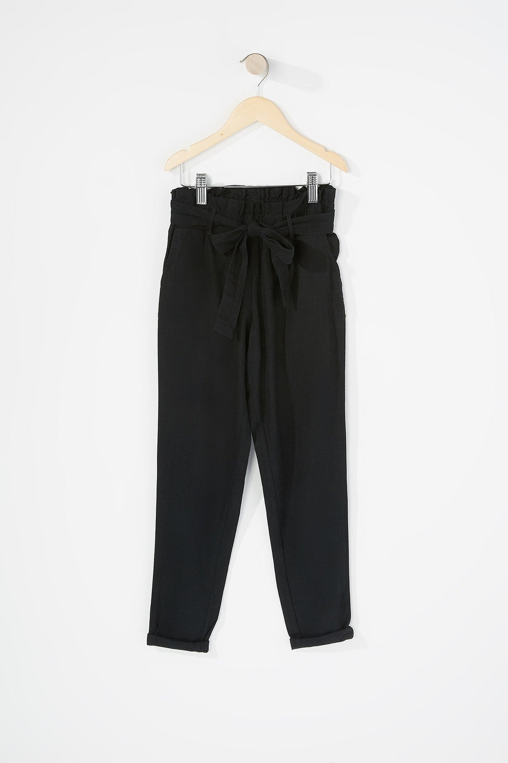Kids Girls High-Rise Self-Tie Paperbag Pant Black