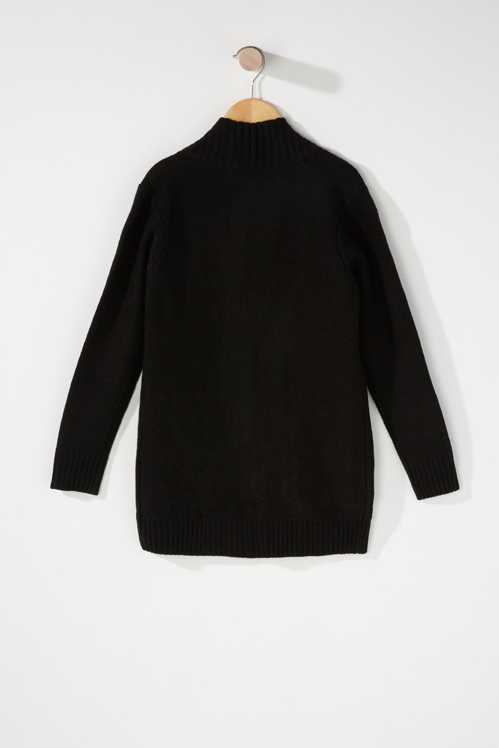 Kids Girls Knit Open-Front Pocket Cardigan Black