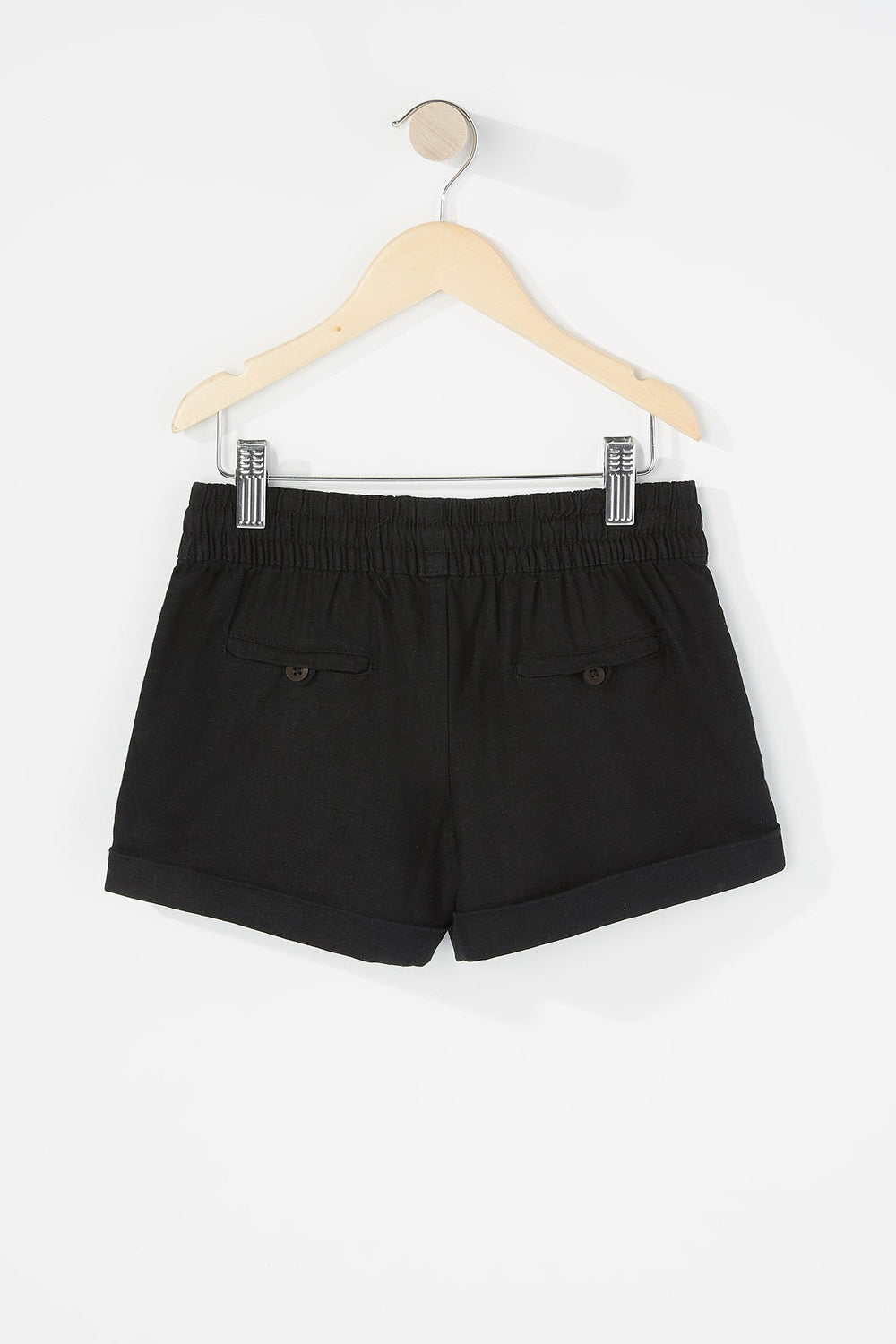 Kids Girls Linen Drawstring Short Black